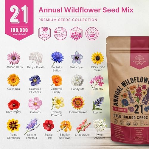 Organo Republic 21 Annual Wildflower Seeds Mix for Indoor & Outdoors. 100,000+ Non-GMO, Heirloom Wildflower Garden Seeds, 4oz Packet for Growing Wild Flowers to Attract Bees, Butterflies & Birds - Image 3
