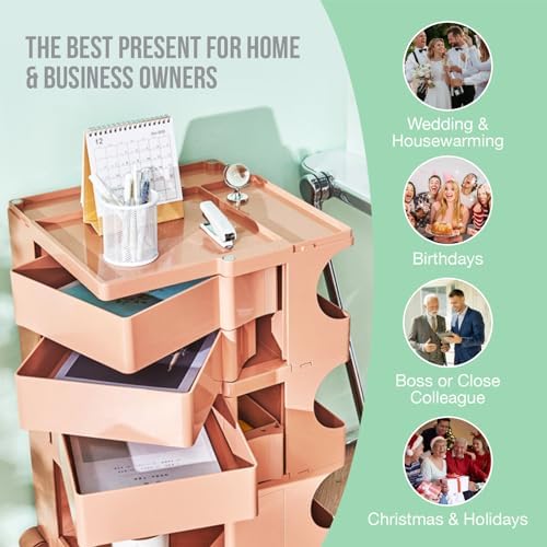 Multipurpose Utility Storage Cart - Ultra Storage Caddy with Wheels and Swing Out Drawers - Designer Home Trolley Cart - Caddy for Salon, Kitchen Bathroom Portable Cabinet - Sakura Peach - Image 6