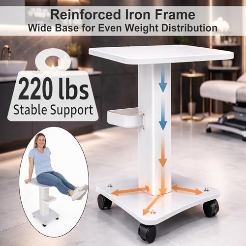 Esthetician Machine Stand with Wheels, Beauty Cart, White - Image 2