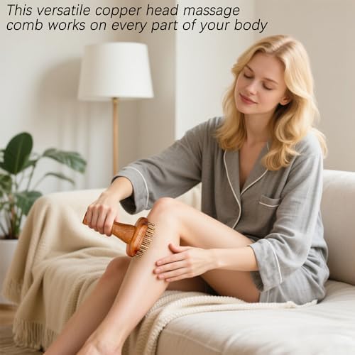 24-Teeth Copper Copper Head Massage Comb for Body and Scalp, Brass Body Massage Brush Rosewood Handle Body Massage for Abdomen Legs Back – Portable Chinese SPA GuaSha Tool - Image 4