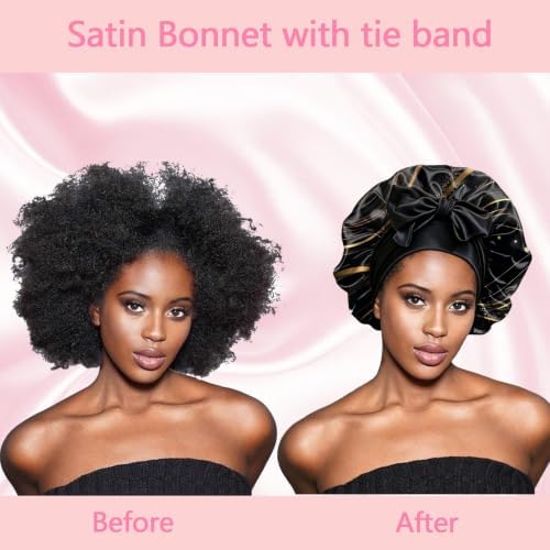 Satin Hair Bonnet Silk Bonnet for Sleeping Double Layer Elastic Tie Band Adjustable Reusable Hair Cap Cute Women Girls - Image 5
