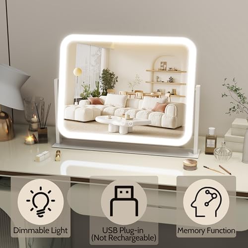 ROLOVE Lighted Makeup Mirror, 17"x13" Vanity Mirror with Lights, 10X Magnification, Gifts for Women, 3 Color Lighting Modes, Smart Touch Control, 360° Rotation for Bedroom or Tabletop (White) - Image 3