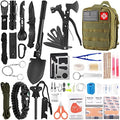 Emergency Survival Kit and First Aid Kit, 142Pcs Professional Survival Gear and Supplies Equipment with Molle Pouch, Gift for Christmas Men Dad Husband Camping Hiking Hunting Outdoor Adventure (Green by LUXMOM