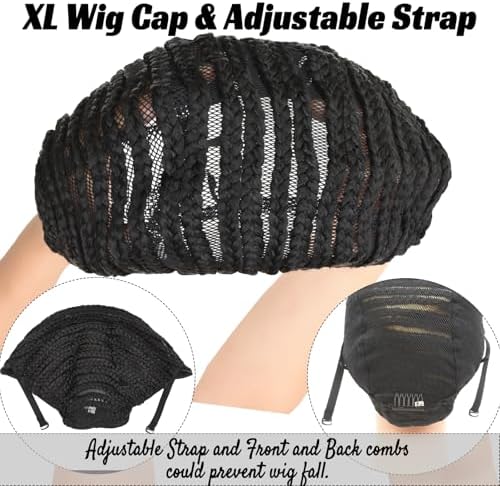 Crochet Wig Cap Breathable Braided Cornrow Cap with Adjustable Band Strap for Easier Sew in Hair Weave Glueless Crochet Net Cap with Combs for Making Braid Hair Wig Large Size(crochet cap,2pcs) - Image 6