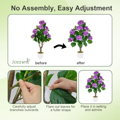 Artificial Hydrangea Tree 2 Pack, 3FT Faux Hydrangea Plant in Pot with Purple Flowers, Greenery Potted Plant for Indoor Outdoor Office Home Porch Decor, Purple - Image 6