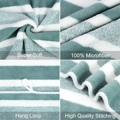 JML Bath Towels, 2 Pack, 27x55 in, Microfiber, Stripe Green - Image 3