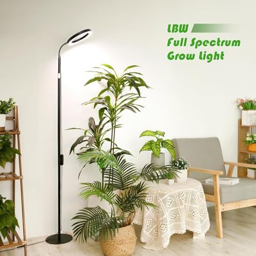 LBW Grow Light with Stand for Indoor Plants, 8" Halo Full Spectrum Grow Light, Adjustable Height up to 68", Auto Cycle Timer (4/8/12H), 6-Level Dimmable, Plant Light for Indoor Growing - Image 2