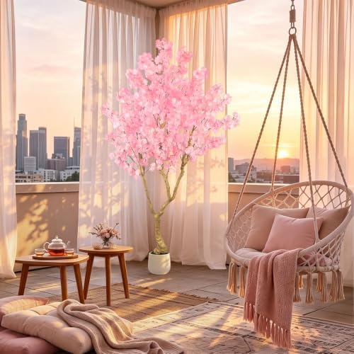Pink Artificial Cherry Blossom Tree 6FT with Sturdy White Planter - Image 5