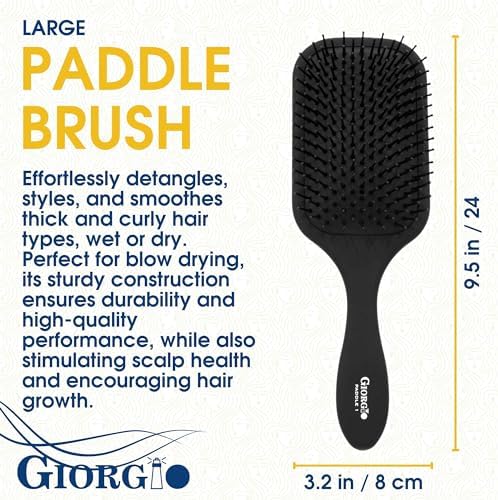 Giorgio Detangling Paddle Brush - Large Air Cushion Paddle Brush with Ball Tip Tourmaline Bristles - Anti Static Hair Care Tool for Men and Women, Wet or Dry - Black - Image 2