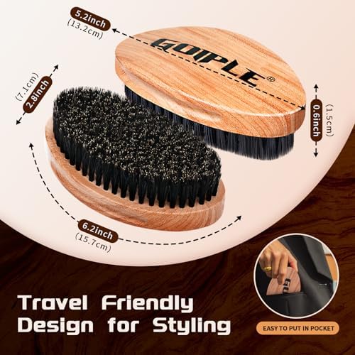 360 Curved Wave Brush For Men & Beard - Soft Hard Palm Wave Hair Brushes Wave Styler Great for Wolfing - Made with Beech Mix Nature Boar Bristle Brush for Barbers & Daily Use Black Hair (Coffee) - Image 2