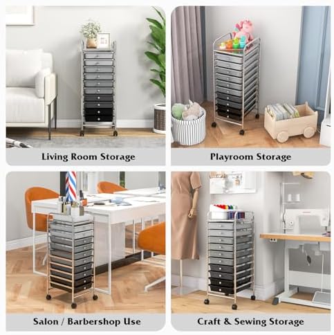 Giantex 10-Drawer Storage Cart w/Universal Wheel, Rolling Cart w/Handle, Home Organizer Storage Unit w/Removable Drawers, Trolley Utility Cart for Kitchen Makeup Living Room Office Play Room - Image 7