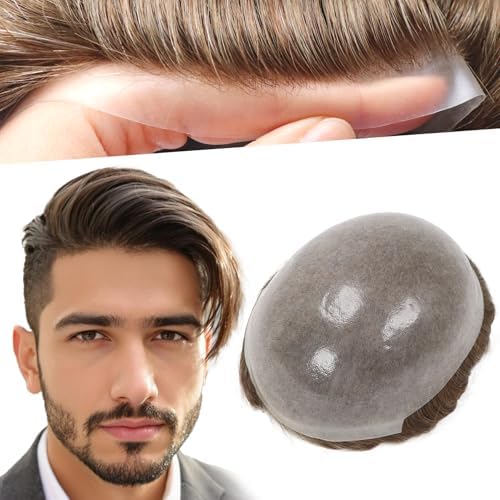 Toupee Hair for Men Human Hair Unit Skin Mens Hair piece #17 by lumeng