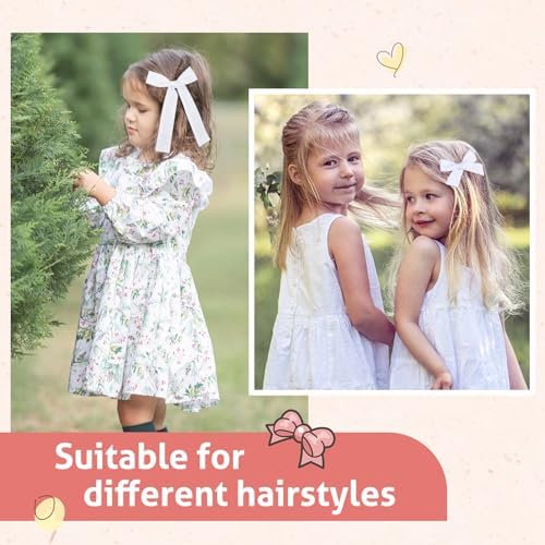DEEKA White Cotton Linen Hair Bows 2 Sizes 5"&3.5" Soft Hair Bow set for Toddler Girls Long Ponytail Knot Bows Alligator Clip Hair Accessories for Little School Girls (White) - Image 4