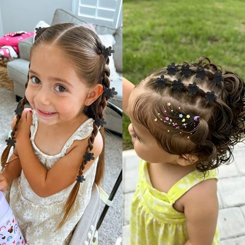 100Pcs Colorful Mini Flower Hair Clips Set, TEBIEKOY Small Hair Clips Mini Mouse Ear Hair Claw Clip Cute Jaw Clips Hair Pins Hair Barrettes Tiny Flower Hair Accessories for Women (Black) - Image 3