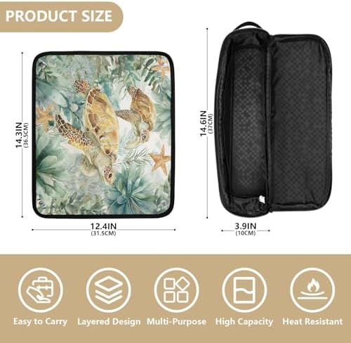 Hair Tools Travel Bag with Heat Resistant Mat Detachable 2-in-1 Curling Iron Travel Case Hot Tools Organizer for Straightener Flat Iron Sea Turtle Starfish Plants - Image 4