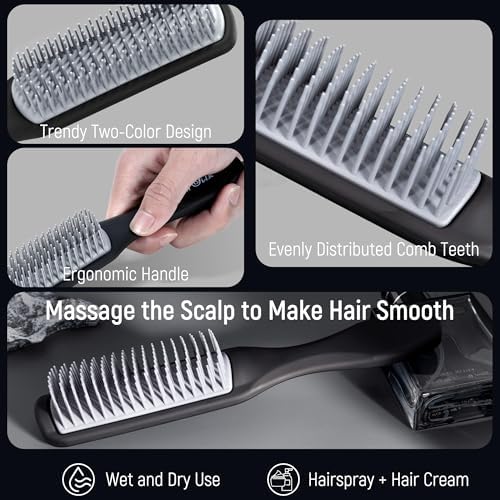 SALONSILK Hair Brush for Men, 4PCS Mens Hair Brush & Styling Comb Set, Fine and Wide Tooth Comb, Gel & Roller Brush for All Hair Types, Perfect for Styling, Grooming, and Detangling - Image 3