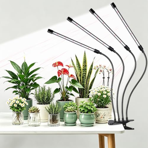 Hywyimlait Black Clip Grow Lights for Indoor Plants, 168 Full Spectrum LEDs Clip Plant Growing Lamps with Flexible Gooseneck and 4/8/12/18H Timer, 3 Spectral Modes, 10 Dimmable Levels (4 Head 1 Pack) by Hywyimlait