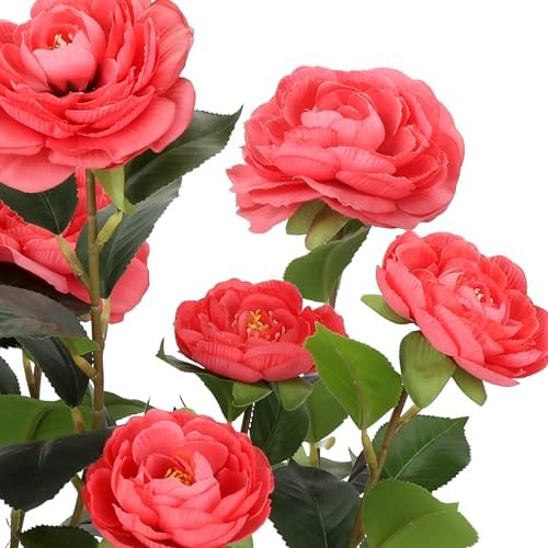 Romantic Season 2FT Pink Artificial Camellia Tree 2Pack, Faux Camellia Plant Fake Potted Camellia Flower Tree for Modern Home Office Living Room Floor Décor - Image 2