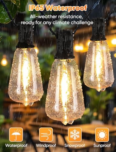 Brightever 180FT LED Outdoor String Lights, Dimmable Patio Lights with Remote Control, 56 Shatterproof ST38 Edison Bulbs, 3 Lighting Modes, 3H/5H Timer, Outdoor Hanging Light for Pool，Fence, Garden - Image 6