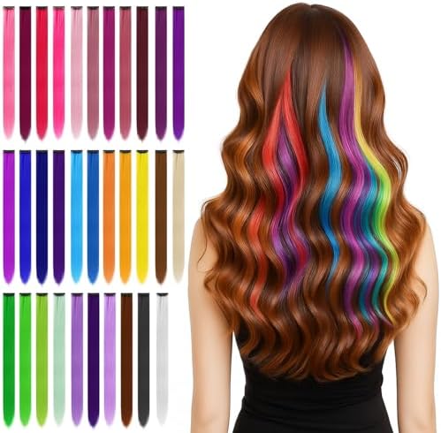 BEAHOT 32 PCS Clip in Colored Hair Extensions, 20 Inch Rainbow Hairpieces by BEAHOT