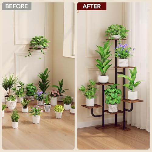 Corner Plant Stand with Grow Light - 6 Tier Plant Stand Indoor Square Metal Plant Shelf with Adjustable Light, Plant Organizer for Living Room, Graden, Home Decor, Brown - Image 5