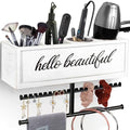 Rustic Hair Dryer Holder Wall Mounted,Hair Styling Tools & Accessories Organizer,Bathroom Supplies & hot Tools vanities Organizer Caddy,for Storage Flat Iron,Blow Dryer,Curling Iron (White) by Ronjnndc
