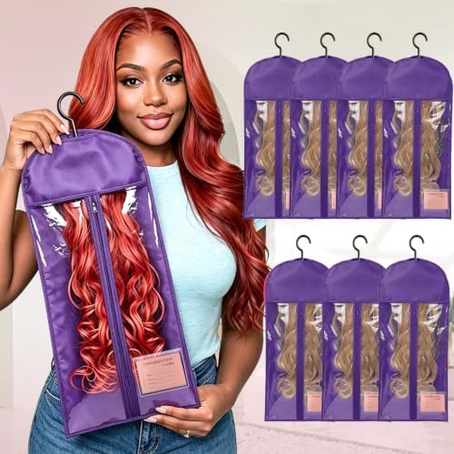 8PCS Wig Storage Bags with Hanger Hair Extension Holder Wig Bag-Purple by Unknown