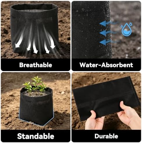 Fabric Grow Bags - 12.6x11.8 inches Black Plant Grow Bags, 40pcs - Image 4