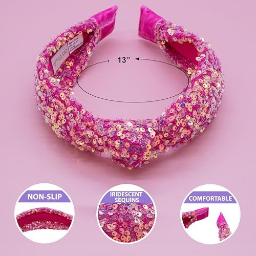 FROG SAC Sequin Knot Headband for Girls, Pink Knotted Hair Bands Accessories for Kids, Sparkly Iridescent Little Girl Headbands, Cute Fashion Hairbands for Tweens Stocking Stuffers for Children - Image 4