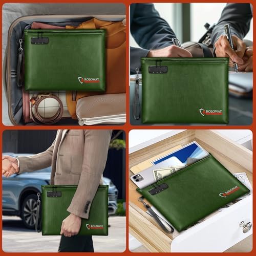 ROLOWAY Fireproof Document Bag (14.5 x 11.5 inch), 6400℉ Fireproof Money Bag with Zipper for Cash, Fire Safe Money Pouch with Lock (Green) - Image 6