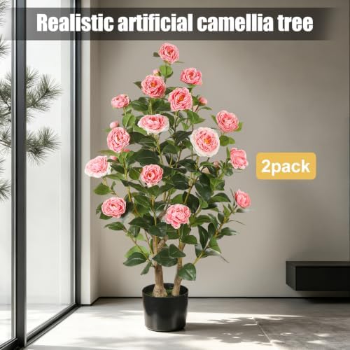 Artificial Camellia Tree, 3FT, Pink Flowers, 2 Pack - Image 5