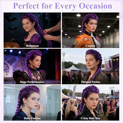 35" Purple Braiding Hair & Purple Hair Wax for Adult Halloween Costume - Image 6