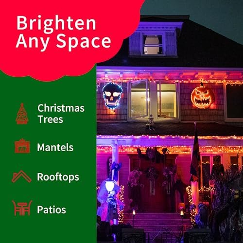 Ultra-Bright Connects End to End Orange Christmas Mini Lights 300L 63.8Ft(2Sets-Each 150L)UL Listed Incandescent Bulb String Light for Indoor Outdoor Halloween Home Garden Party Tree Decor - Image 4