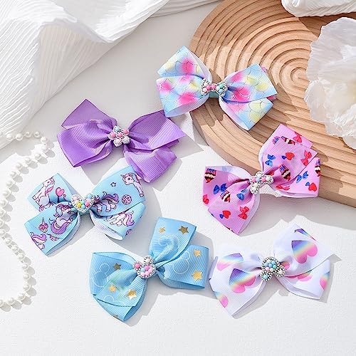 5 Inch Hair Bows for Girls,Colorful Rainbow Heart Girls Hair Bows - Image 4