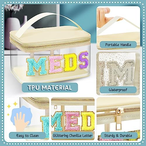 Geetery Meds Travel Bag Beige, Stylish Meds Chenille Letter Clear - Image 4