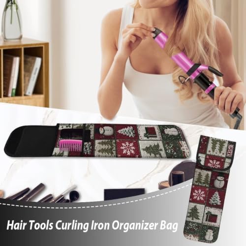 Flashideas Christmas Snowman Plaid Flat Iron Case Heat Resistant Neoprene Curling Iron Cover Bag with Pocket Curling Iron Organizers and Storage for Flat Iron, Straightener, Curling Wand/Curling Iron - Image 5