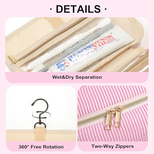 TOPEAST Travel Hanging Toiletry Bag, Personalized Initial Toiletry Pouch, Birthday Gifts for Women Mom Daughter Sister Friends, Cruise Essentials, Pink M - Image 4
