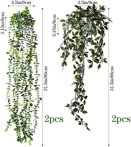 Irenare 4 Pcs Fake Hanging Plants Artificial Indoor Decoration 30 Inch Artificial Hanging Eucalyptus Vines Potted for Home Mandala Greenery for Living Room Office Bedroom Garden Indoor Outdoor(Green) - Image 3