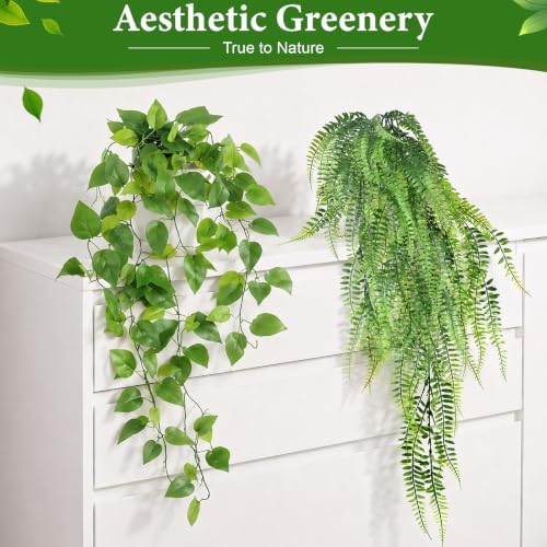 8Pcs Fake Hanging Plants, Mixed Artificial Plants Faux Greenery Ivy Vines - Image 2