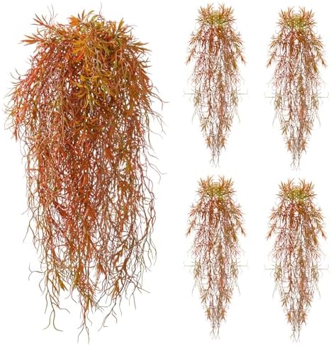 4Pcs Autumn Fake Hanging Fern Plants for Outdoors, UV Resistant Artificial Ferns Fall Vines Faux Trailing Plants for Indoor Wall Porch Home Thanksgiving Halloween Decor(4PCS Orange Ferns) by dallisten
