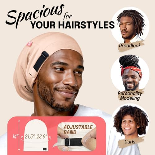 Large Satin Bonnet for Men Sleeping, Dreadlocks Loc Cap for Curly Wave Long - Image 5