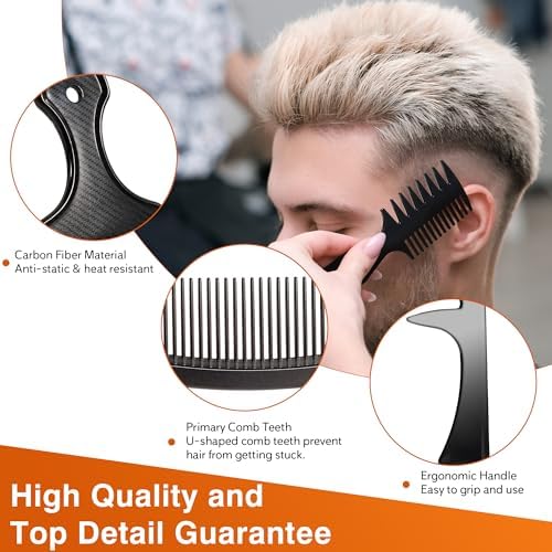 SALONSILK 5Pcs Combs for Men, Hair Pick Comb Set for Afro Black Mens Curls, Wide Tooth Medium Toothed Styling Dressing for Twist Detangler Natural Hair - Image 6