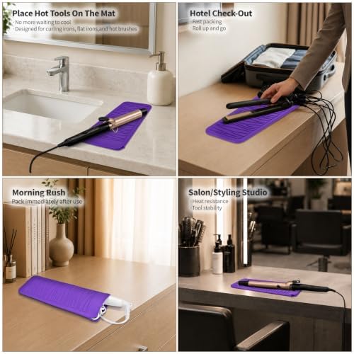 Silicone Heat Resistant Travel Pouch for Straightener, Curling Iron, Flat Iron, Waving Iron and Hot Hair Styling Tools (Purple) 1 Pack - Image 6