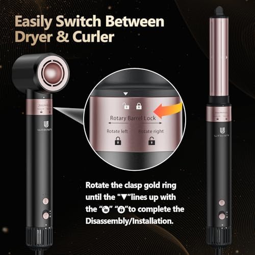 Hair Dryer Hot Air Styler: Auto Wrap Curling Wand 1 1/4 Inch Automatic Hair Curler, Ceramic Negative Ionic Blow Dryers Fast Drying Tools Set with Extra Long Barrel for Styling Waves (Black) - Image 5