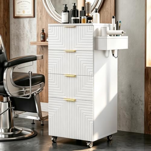 OmySalon Salon Cart with Wheels, 4-Drawers Rolling Hair Styling Station, Salon Trolley with Hot Tool Holders, Mobile Organizer for Barbershop, Beauty Spa, Upgrade White - Image 2
