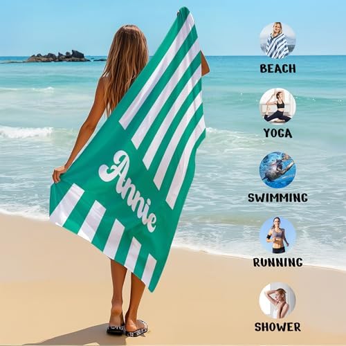 JML Personalized Beach Towel with Name, Custom Cabana Stripe Beach Towel, Customized Microfiber Pool Towel, Quick Dry & Absorbent Swim Towel for Adult,Mother's Day, Birthday, Summer Holiday,Vacation - Image 6