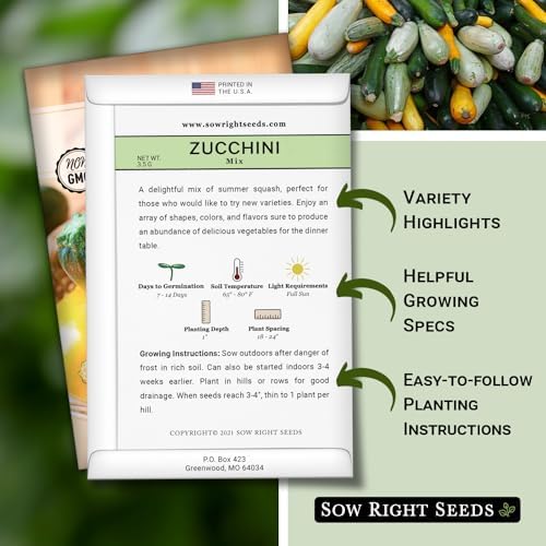 Sow Right Seeds - Mixed Zucchini Seed for Planting Summer Squash Garden 4pk - Image 2