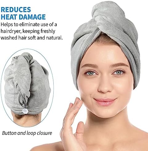 ForPro Professional Collection Premium Microfiber Hair Towel Wrap, 2-Pack Quick Drying Hair Turban for Women, 10" x 26", Cool Grey + Sky Blue - Image 2