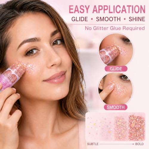 Mysense Light Pink Body Glitter Stick,Face Hair Glitter for Women Kids - Image 3