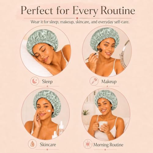 Women’s Satin Bonnet for Sleeping, Double Layer Sleep Cap, Green - Image 5